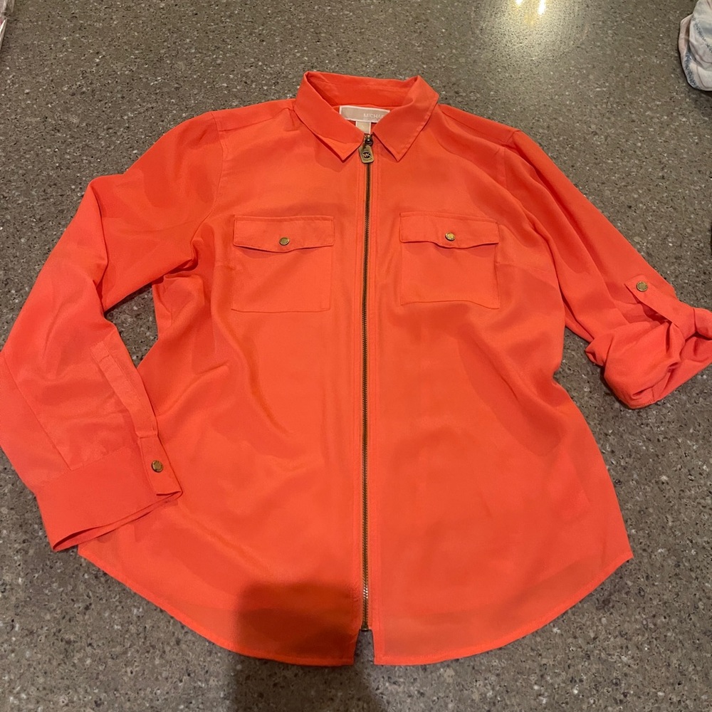 Michael Kors blouse with gold zipper and detail size LG